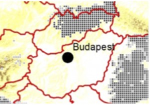 Auf dieser Verbreitungskarte (Stand 2014) ist Ungarn wolfsfrei. Im Nordosten des Landes grenzt jedoch das Wolfsvorkommen der Slowakei unmittelbar an. Auch aus östlicher Richtung können Wölfe von Serbien her nach Ungarn einwandern. 